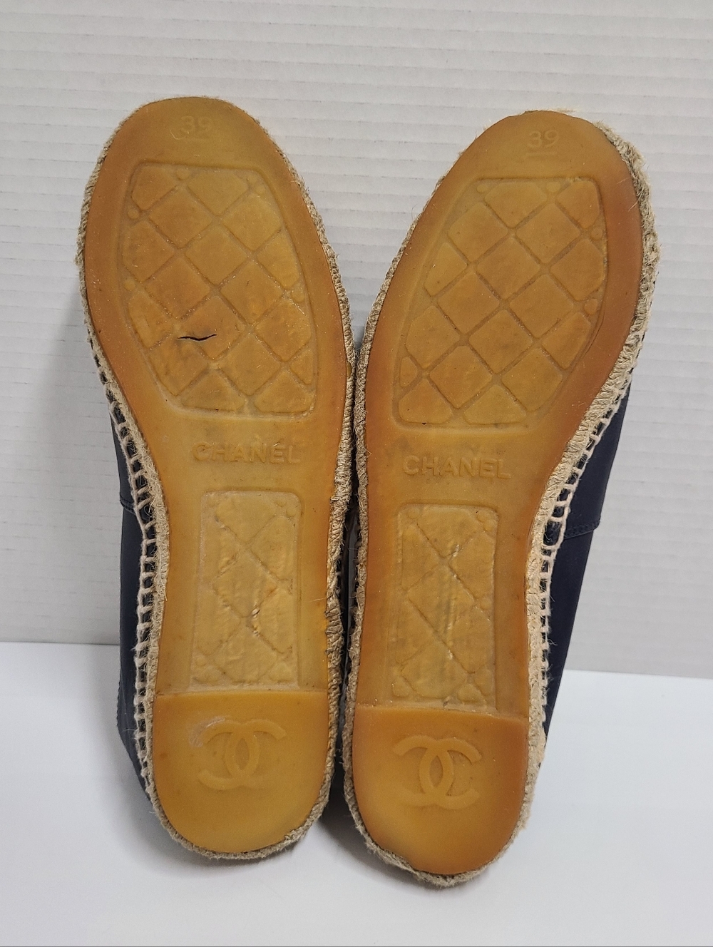 Chanel CC Logo Navy & Black Lambskin Leather Espadrilles Flats Sz 39 US 8 - Picture 11 of 16